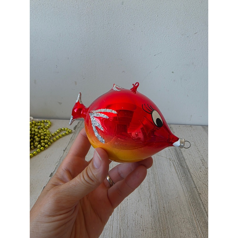 Vintage Italian de Carlini Goldfish glitter glass ornament Xmas tree
